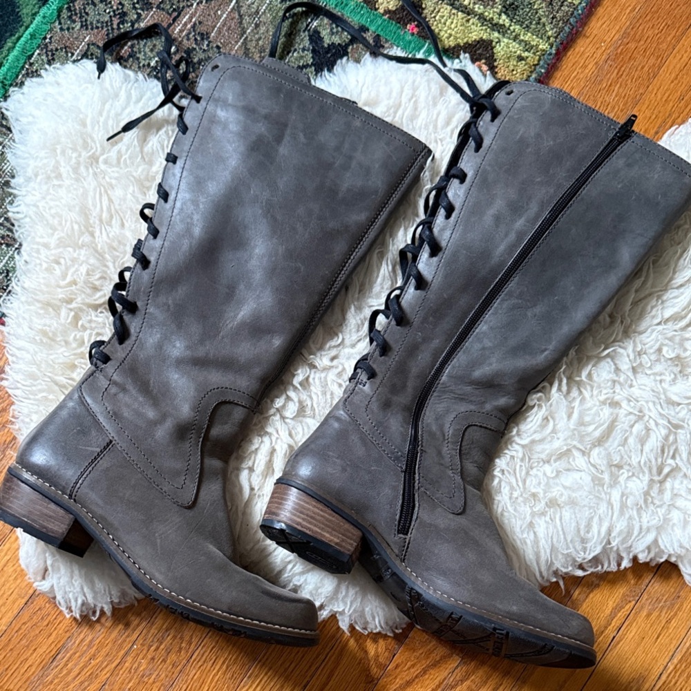 Wolky Women's Gray Lace-Back Knee-High Boots